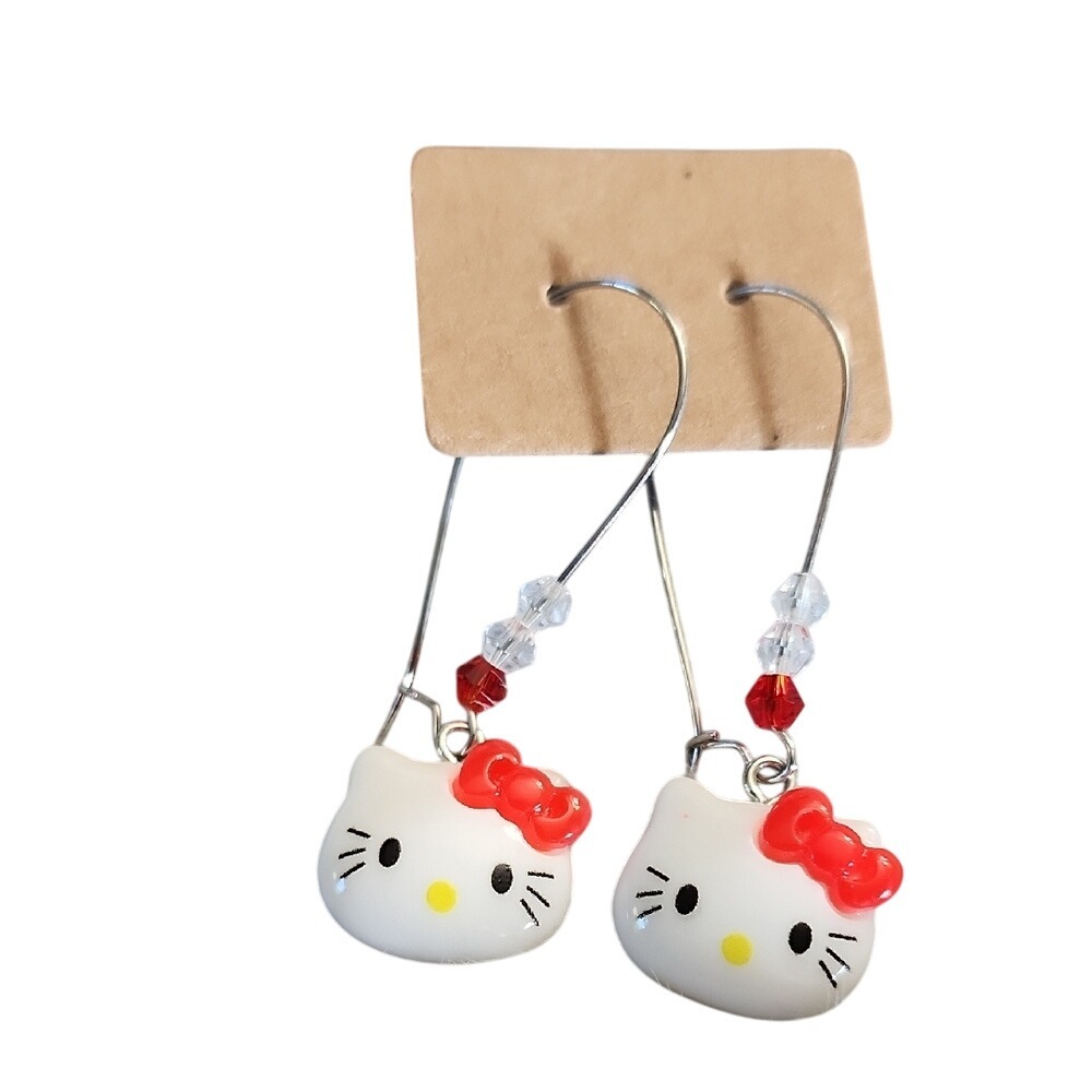 New Hello Kitty‎ Earrings with Red Bow
